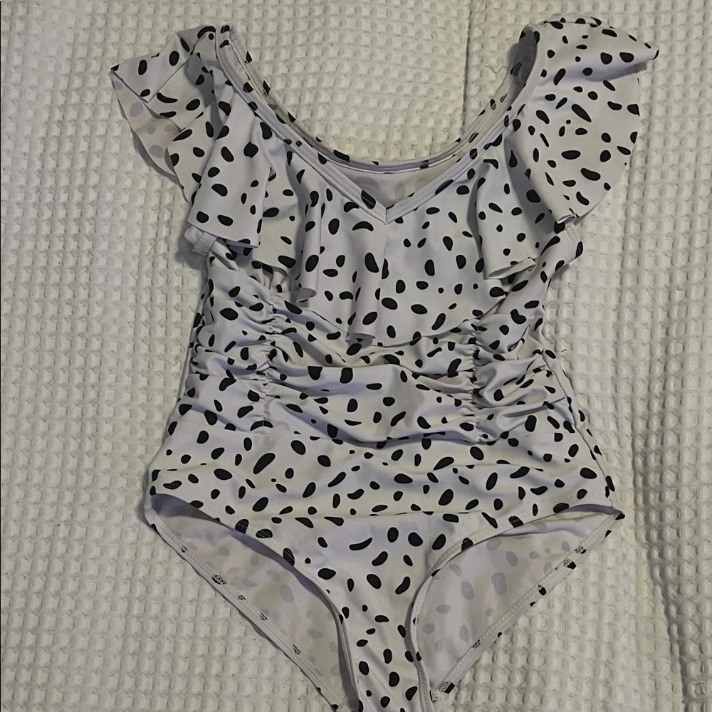SHEIN Kids Swim One Piece - White with Black Spots
